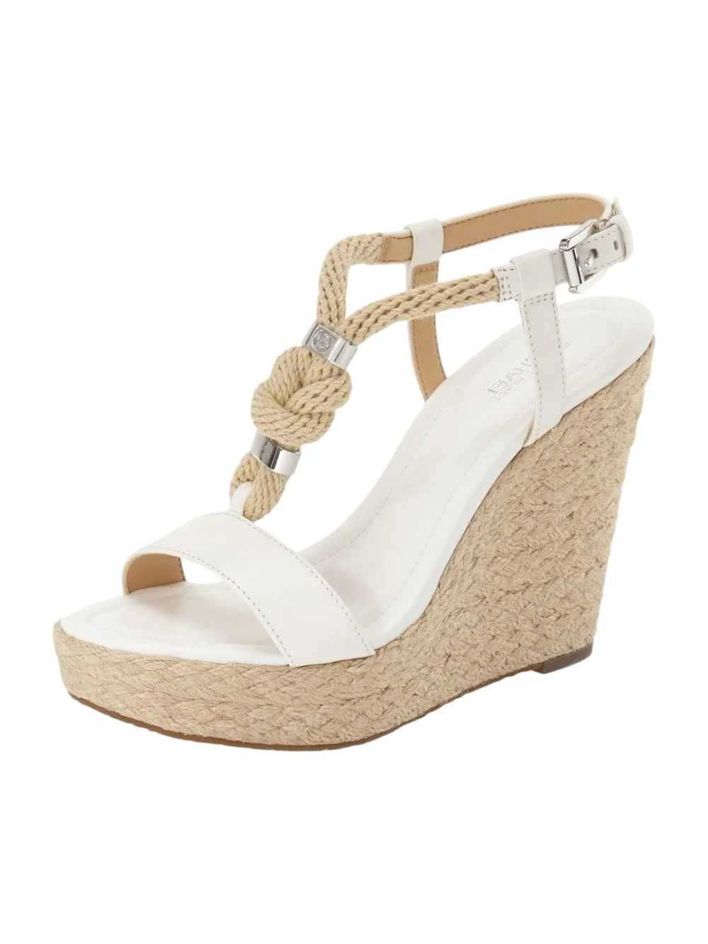 Michael Kors White Leather Rope-Knot Espadrille Wedge Sandals High Heel